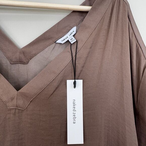 Naked Zebra Womens Brown Short Sleeve V-Neck Blouse Top Size Medium NEW NWT - Picture 2 of 6